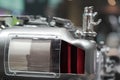 Shiny metallic filter and valve at Autosalon Genf 2019 in Geneva, Switzerland Royalty Free Stock Photo