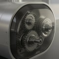 A shiny, metallic gearbox with multiple interconnected gears inside Royalty Free Stock Photo