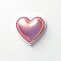 Shiny metallic heart shape object. Pink and purple reflective surface with white border. Clean studio shot with soft light. Royalty Free Stock Photo