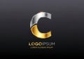 Shiny metallic letter c logo design with gold and silver elements  on white background Royalty Free Stock Photo