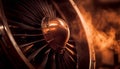 Shiny metallic propeller turning in heat and flame generated by AI