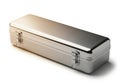 A shiny metallic rectangular storage box with two silver clasps isolated on white background Royalty Free Stock Photo