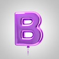 Shiny metallic violet balloon letter B uppercase isolated on white background