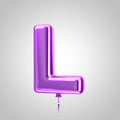 Shiny metallic violet balloon letter L uppercase isolated on white background