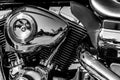 Shiny chrome motorcycle engine parts close up detail Royalty Free Stock Photo