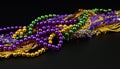Shiny multi colored bead necklace, a vibrant Mardi Gras celebration generated by AI