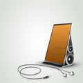 Shiny music player with earphones. Royalty Free Stock Photo