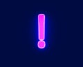 Shiny neon light glow glassy font - exclamation point isolated on dark background, 3D illustration of symbols