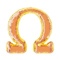 Shiny orange omega sign on a white background. 3D rendering