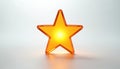 Shiny orange star object glows brightly with warm light inside. Simple shape on clean white background. Modern, cheerful, Royalty Free Stock Photo