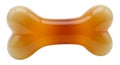 A shiny orange translucent dog toy shaped like a bone on a white background Royalty Free Stock Photo