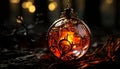 Shiny ornament decorates tree, glowing gold, illuminated night, vibrant celebration generated by AI