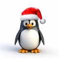 Shiny Penguin In Santa Claus Hat - Maya Rendered Image