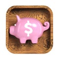 Shiny piggy bank on rounded square background. Application icon