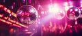 Shiny Pink Disco Ball, Disco Party concept. copy space