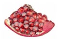 Shiny pomegranate slice isolated on white background