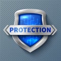 Shiny protection metal shield. Realistic safety and protection symbol