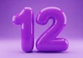 Shiny purple balloon numbers twelve on a purple background Royalty Free Stock Photo