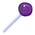 Shiny purple candy cane on stick cartoon icon