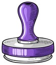 Shiny purple office rubber stamp with handle in a retro comic book vector style Royalty Free Stock Photo