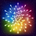 Shiny rainbow firework on starry sky background