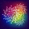 Shiny rainbow fireworks on starry sky background for Your holiday design