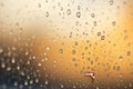 Shiny raindrops splashes falling cascading down wet glossy foggy glass window car outdoor during rainy stormy day Royalty Free Stock Photo