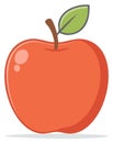 Shiny red apple cartoon illustration with green leaf and stem vector icon Royalty Free Stock Photo
