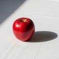 Shiny, red apple placed on a white surface, casting a distinct shadow Royalty Free Stock Photo