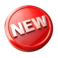 Shiny red button with 3d new text isolated on transparent background Royalty Free Stock Photo