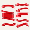 Shiny red classic ribbons in 3d style