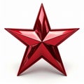 Shiny Red Five Point Star with Glossy Finish on White Background Royalty Free Stock Photo