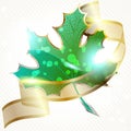 Shiny red leaf with transparent banner