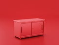 Shiny red plastic bathroom cabinet in red background, flat colors, single color, 3d rendering