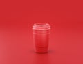 Shiny red plastic coffee cup in red background, flat colors, single color disposable paper cup, 3d rendering