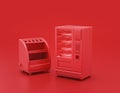 Shiny red plastic pastry case and vending machine , pastry cabinet in red background, flat colors, single color, 3d rendering