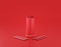 Shiny red plastic straw dispenser in red background, flat colors, single color, 3d rendering Royalty Free Stock Photo