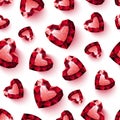 Shiny red ruby heart on white background seamless