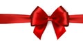 Shiny red satin ribbon on white background. Vector bow and red ribbon.