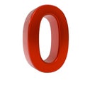 Shiny red three dimensional number zero (0) isolated on a neutral light background Royalty Free Stock Photo