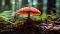 the shiny, reddish-brown cap of the Reishi mushroom