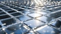 Shiny reflective array of modern solar panels capturing sunlight in a diagonal grid layout with a futuristic and sustainable Royalty Free Stock Photo