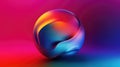 A shiny reflective sphere in a blue, yellow, pink and purple gradient design against a colorful background