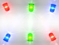 Shiny RGB LEDs emitting caustic lights on a diffuse white background Royalty Free Stock Photo