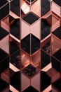 Shiny rose gold and black angular tiles, created using generative ai technology