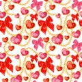 Shiny ruby heart pendants hanging seamless pattern