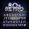 Shiny 80s retro alphabet. Futuristic english font.