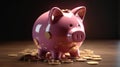 Shiny savings, Pink piggy bank adorned with gleaming gold coins