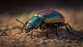 Shiny scarab beetle crawls on green leaf generated by AI