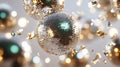 Shiny silver disco balls background with emerald green and gold lighting Royalty Free Stock Photo